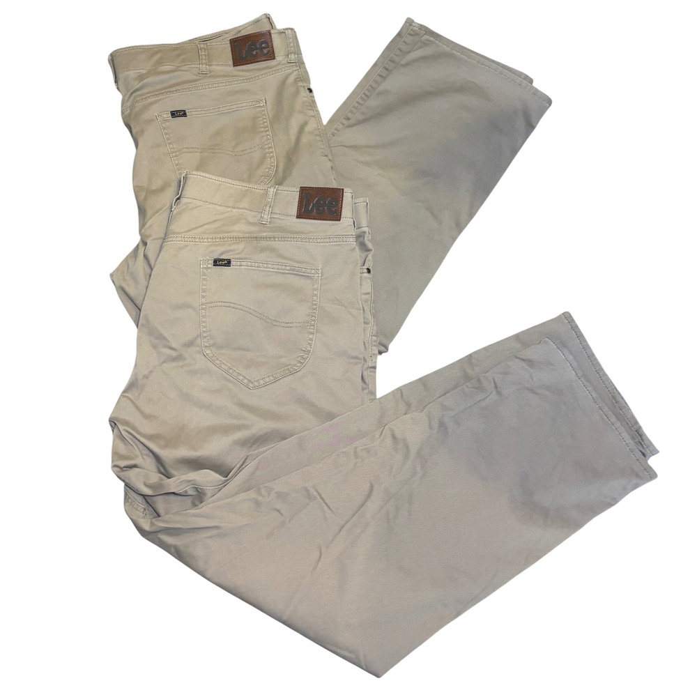 Lot of 2 Lee Ext Motion MVP Pants 48x32 Khaki Tan Relaxed Straight Stretch Chino